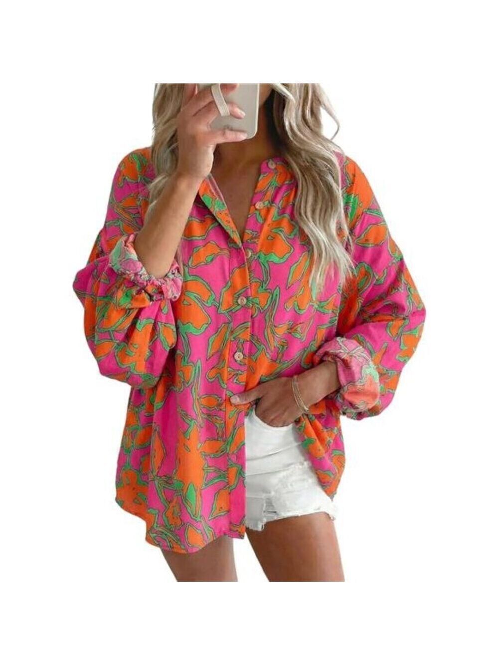 Women’s Boho Floral Loose Blouse – Lantern Sleeve Flowy Spring Summer Top